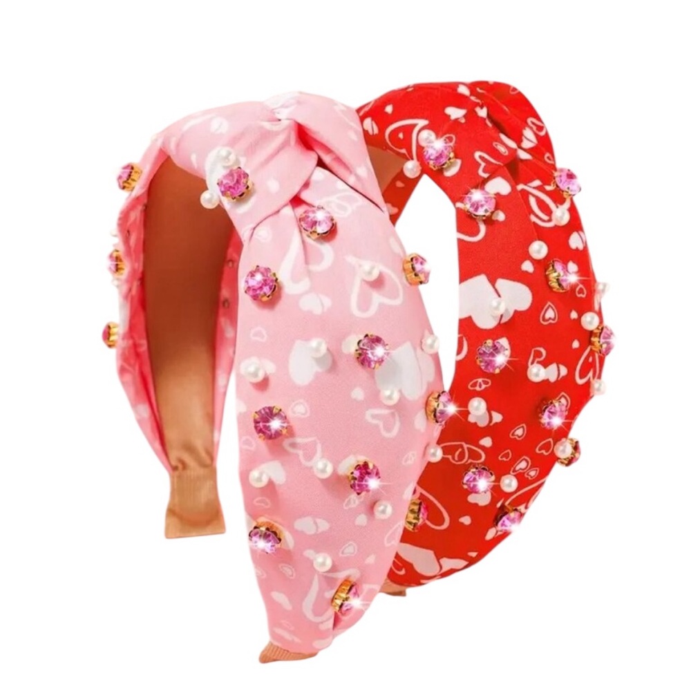 Valentines Rhinestone  & Faux Pearl Heart Headband